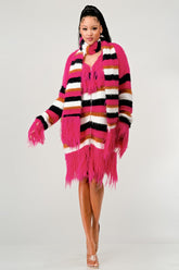 Winter Blush Fuzzy Striped Sweater & Scarf Ensemble SALE